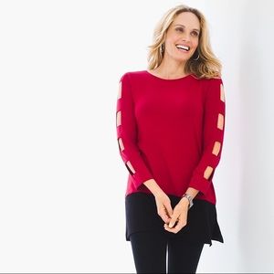 Chicos Zenergy Red & Black Sidrah Sleeve Cutout Tunic Size L (2)